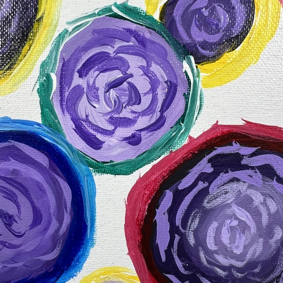 8"x8" "Floral" Acrylic Painting By Kat Sanders Abstract Vibrant Contemporary - Picture 3 of 4
